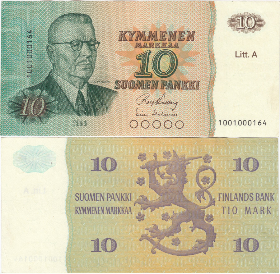 10 Markkaa 1980 Litt.A 1001000164 kl.5